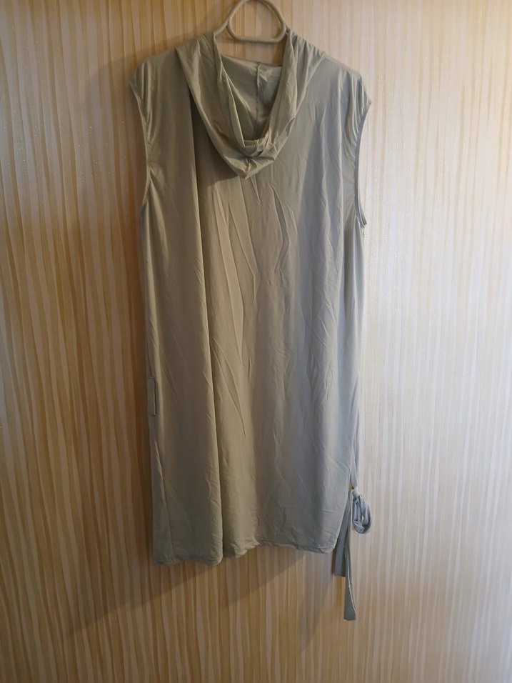 Drapeli Bej Keten Uzun Kadın Yelek Sıfır Gümrük - Görsel 2