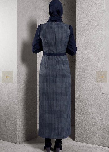 Kemerli Lacivert Kadın Ofis Elbisesi - Görsel 3