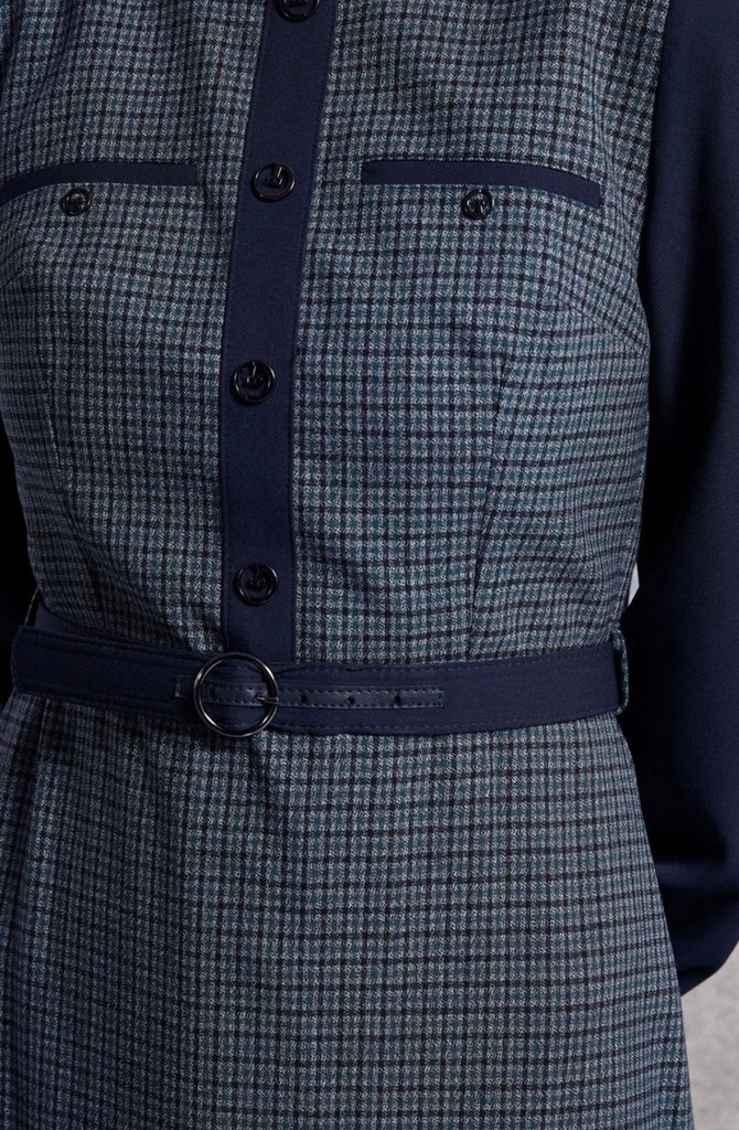 Kemerli Lacivert Kadın Ofis Elbisesi - Görsel 2