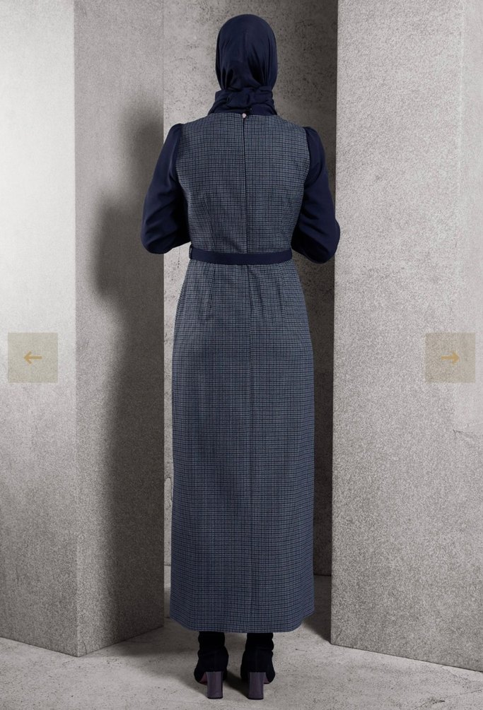 Kemerli Lacivert Kadın Ofis Elbisesi - Görsel 3