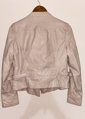 Koton Bej Deri Kemerli Biker Ceket