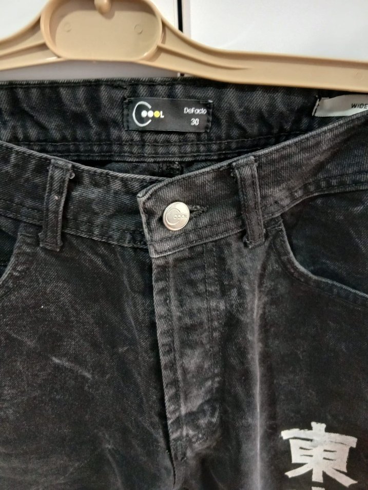 hem erkek hem Kadın Siyah Baskılı Gevşek Kesim Kot Pantolon - Görsel 3