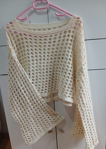 Beyaz Örgü Bohem Kadın Kazak - Görsel 2