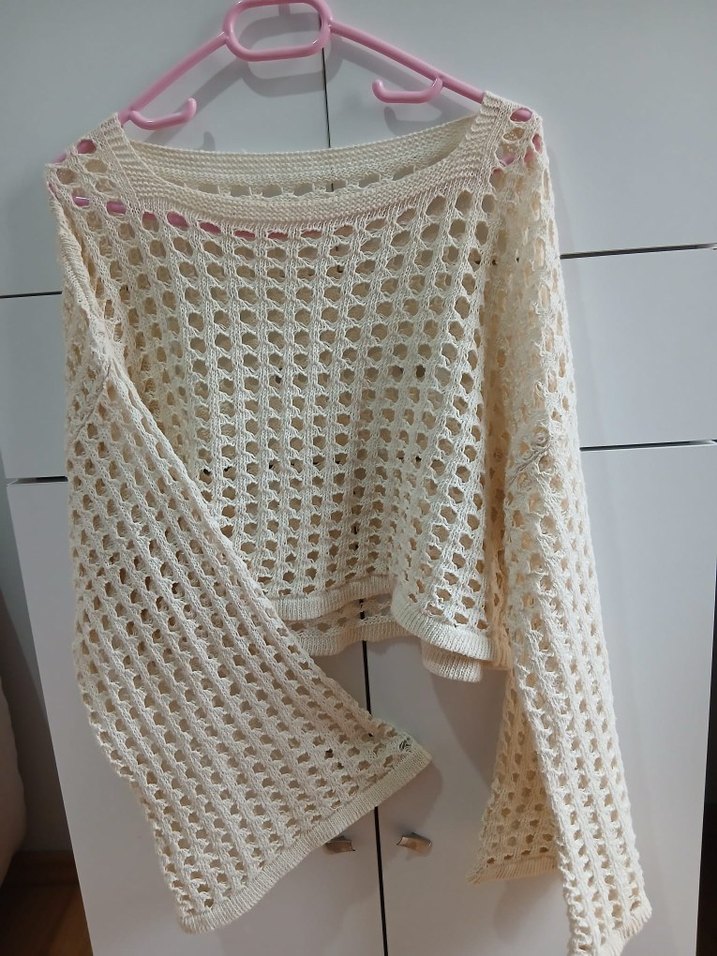 Beyaz Örgü Bohem Kadın Kazak - Görsel 2