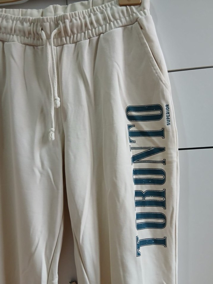 krem rengi Pamuklu Rahat Kesim Kadın Eşofman - Görsel 2