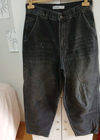 siyah Loose Fit Denim Kadın Pantolon - Görsel 2