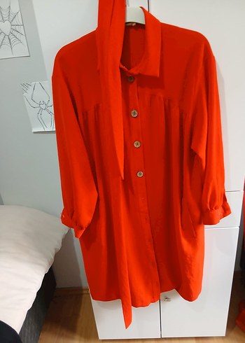 Düğmeli nar çiceği renkli Uzun Kollu Kadın tunik - Görsel 2