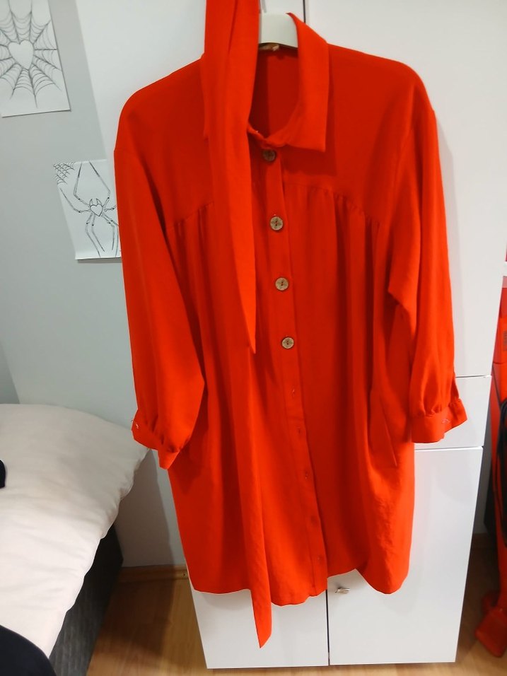 Düğmeli nar çiceği renkli Uzun Kollu Kadın  tunik - Görsel 2