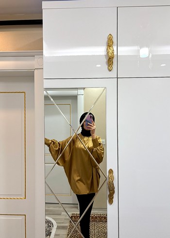 saten Gold renk balon kol gömlek