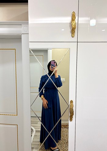 Diğer Uzun Koyu Mavi Denim Elbise