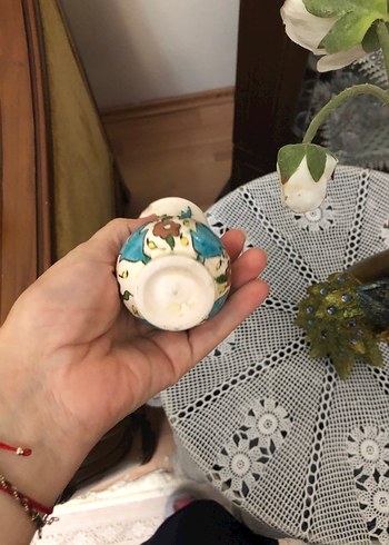 Kütahya Porselen Turkuaz Renkli El Boyaması Mini Vazo