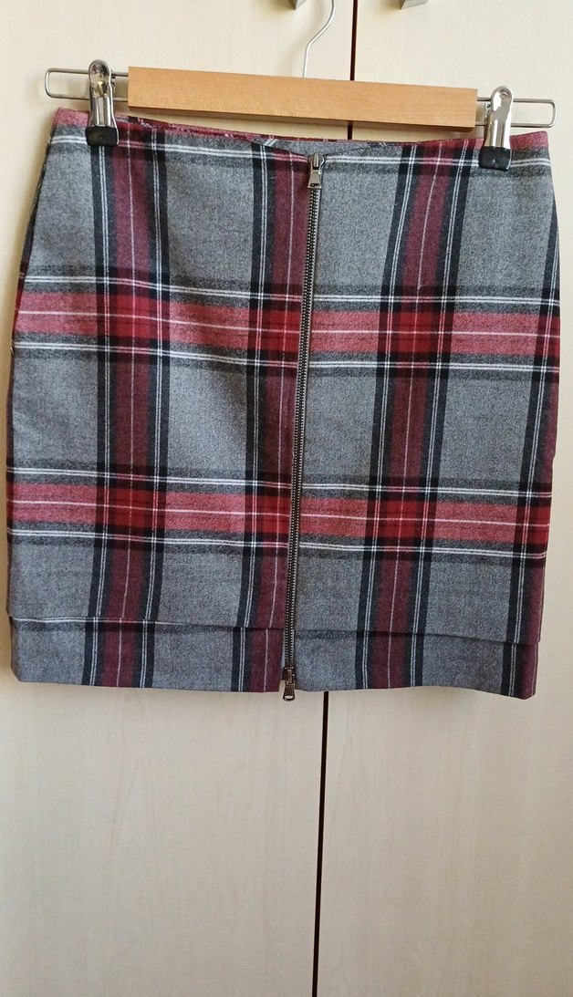 Gri Ekose Pilili Midi Kadın Etek - Görsel 2