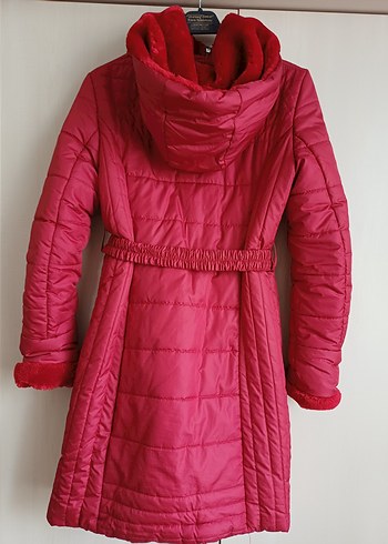 Kemerli Kırmızı Kadın Midi Kaban - Görsel 2