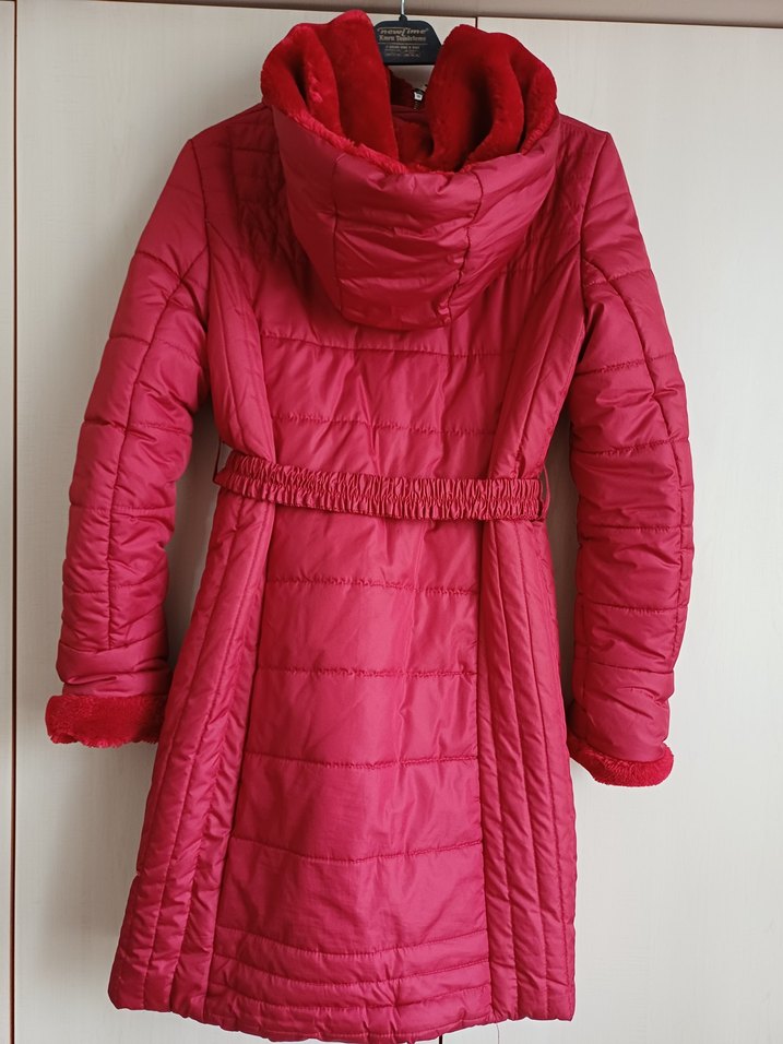 Kemerli Kırmızı Kadın Midi Kaban - Görsel 2