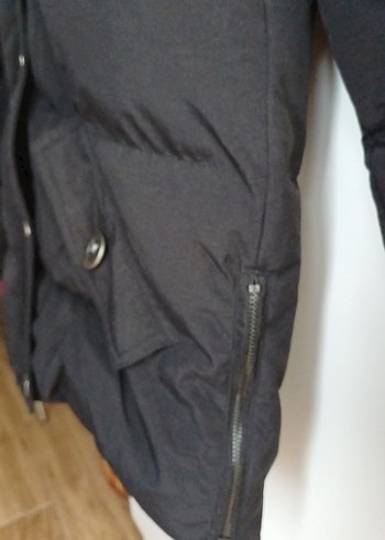 Düğmeli Siyah Kalın Mont - Görsel 3