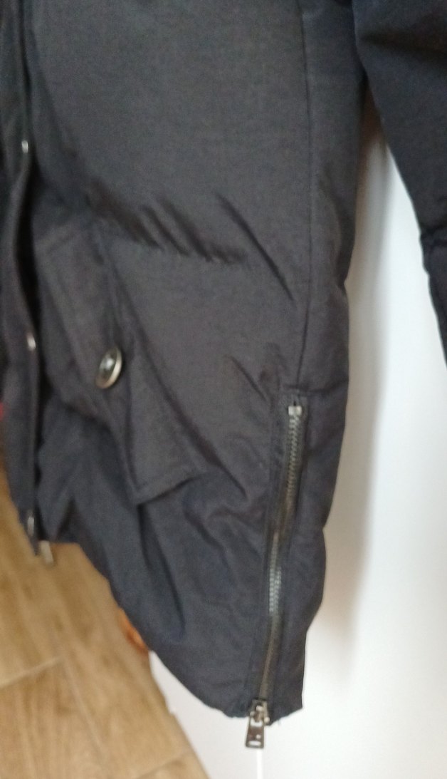 Düğmeli Siyah Kalın Mont - Görsel 3