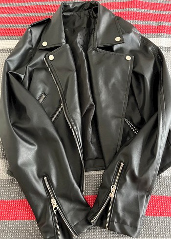 Siyah Deri Biker Ceket