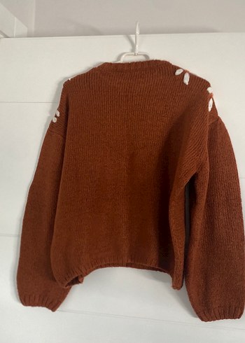 Bohem Tarz Nakışlı Kahverengi Triko Kazak - Görsel 2