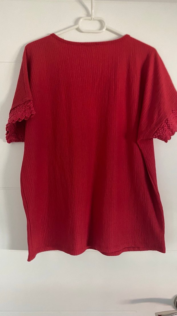 Koyu Kırmızı Kadın Keten Bluz - Görsel 2