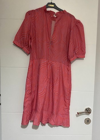 Kırmızı Pembe Piliseli Midi Elbise - Görsel 2