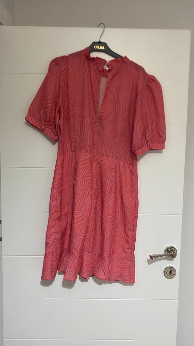 Kırmızı Pembe Piliseli Midi Elbise - Görsel 2