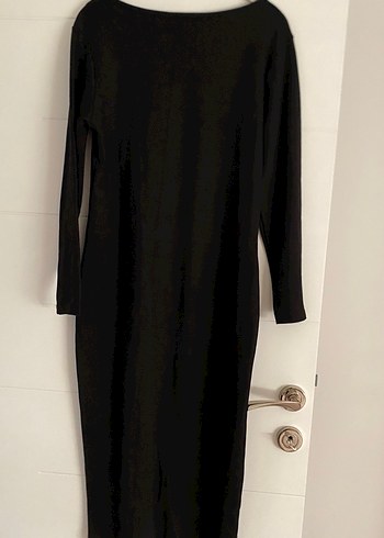 Uzun Kare Yaka Siyah Kadın Elbise - Görsel 2