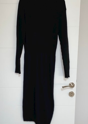 Siyah Uzun Kollu V Yaka Triko Elbise - Görsel 2