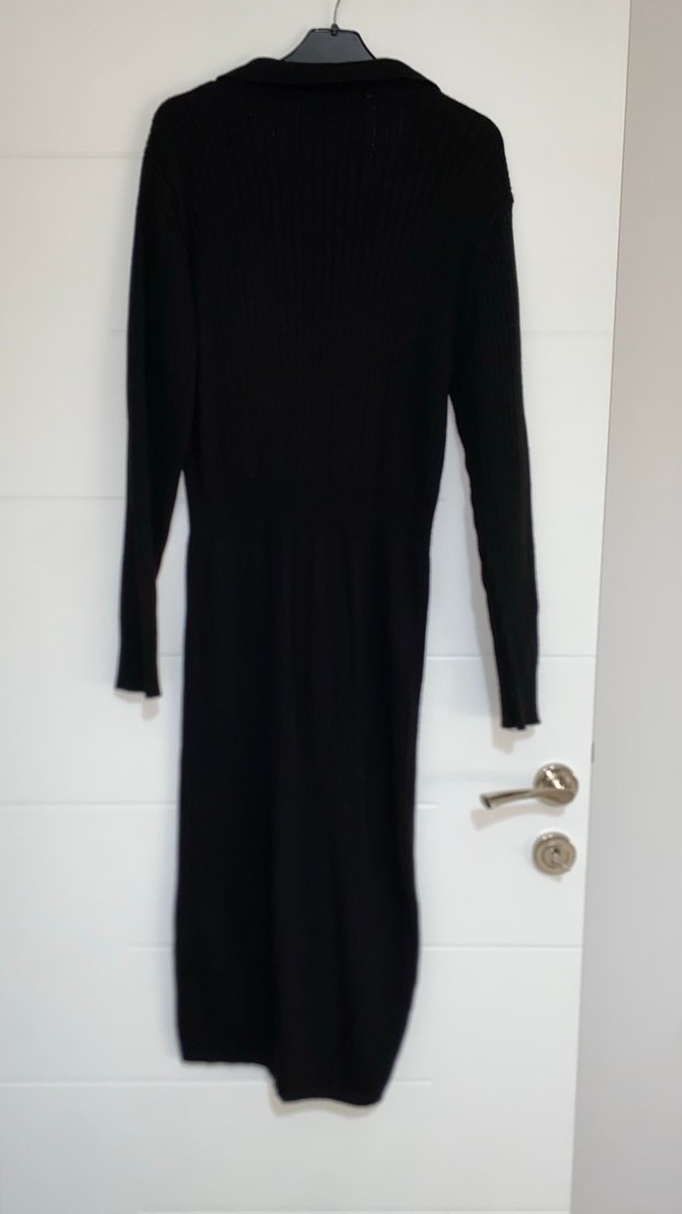 Siyah Uzun Kollu V Yaka Triko Elbise - Görsel 2