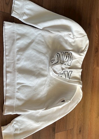 diğer Beden beyaz Renk Kapüşonlu Beyaz Baskılı Kadın Sweatshirt