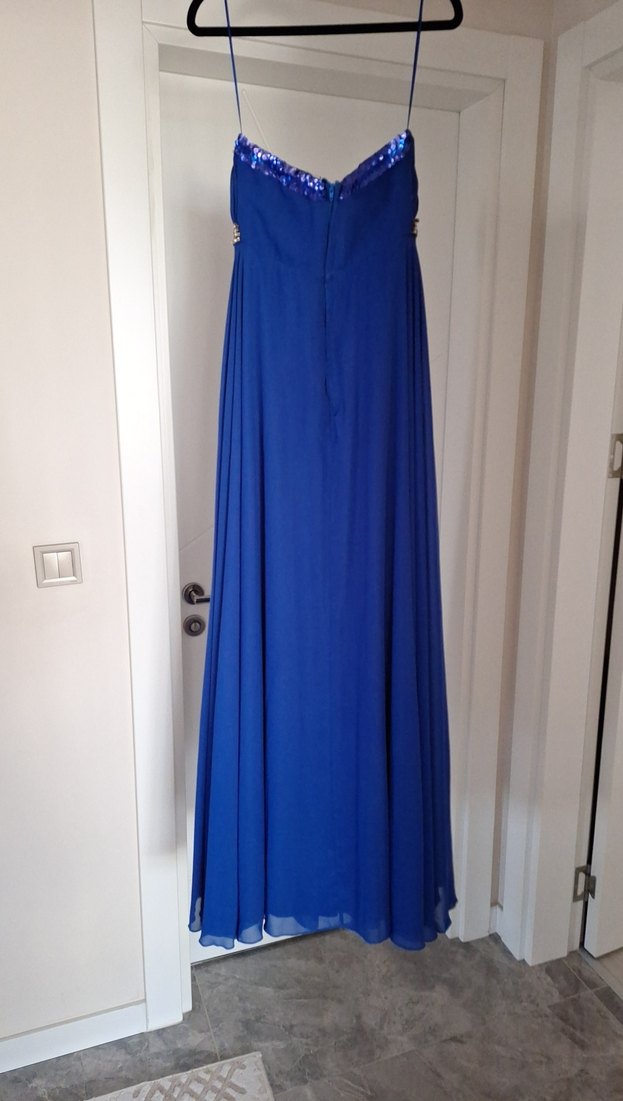 Gece mavisi uzun şık abiye - Görsel 3