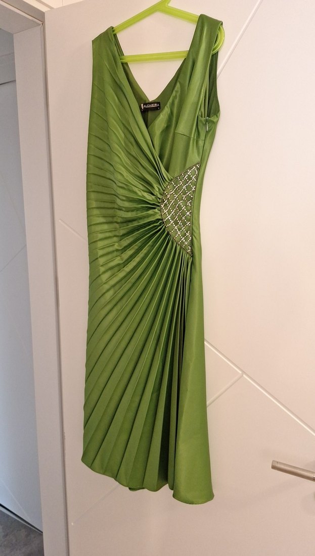 Yeşil Pilili Kadın Abiye Elbise - Görsel 2