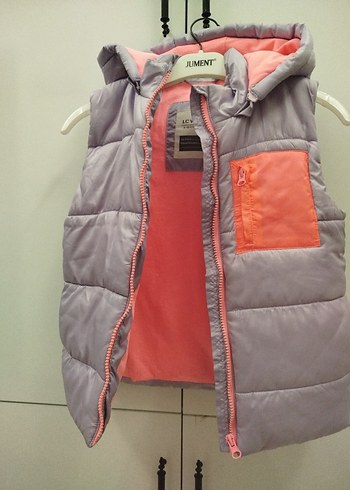 Kız Çocuk Gri Kapüşonlu Fermuarlı Yelek - Görsel 3