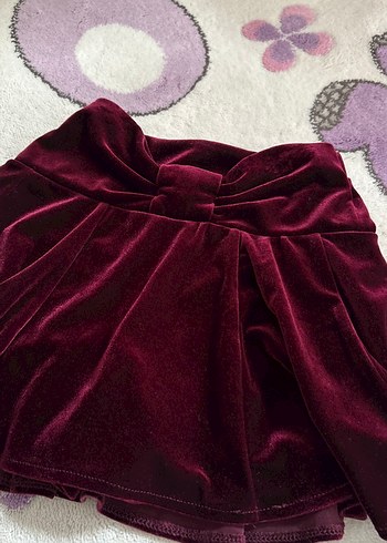 Bordo Kadife Pileli Kız Şort Etek - Görsel 3