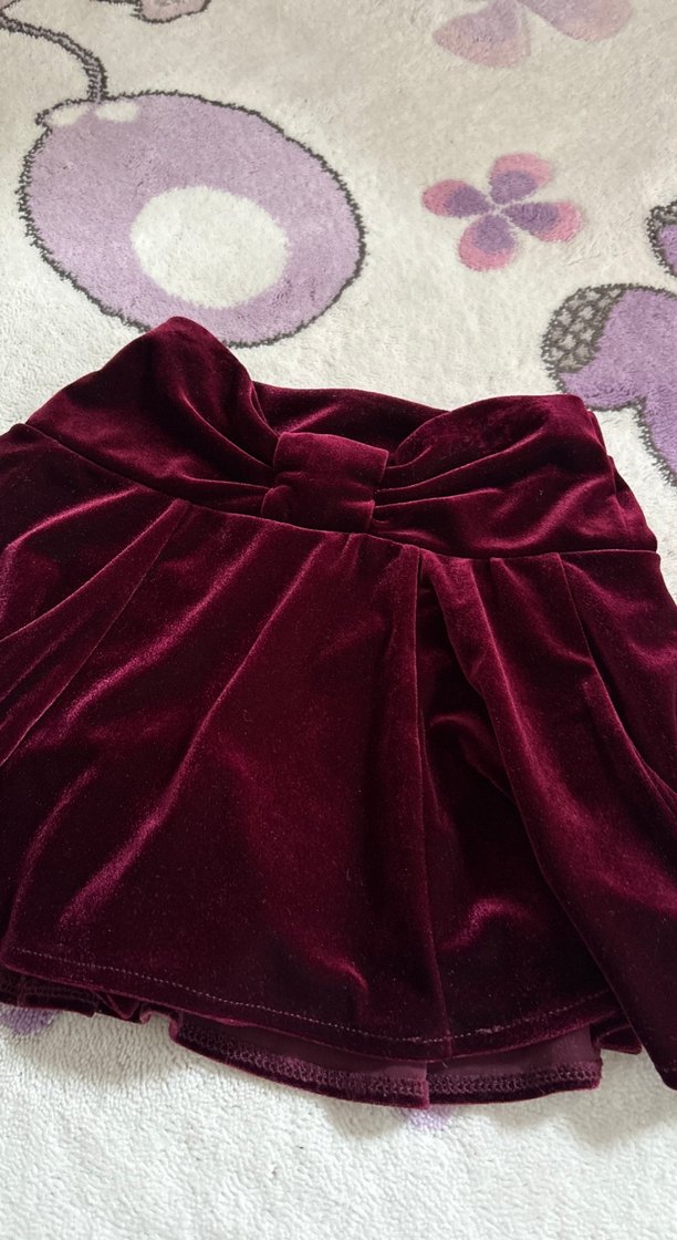 Bordo Kadife Pileli Kız Şort Etek - Görsel 3