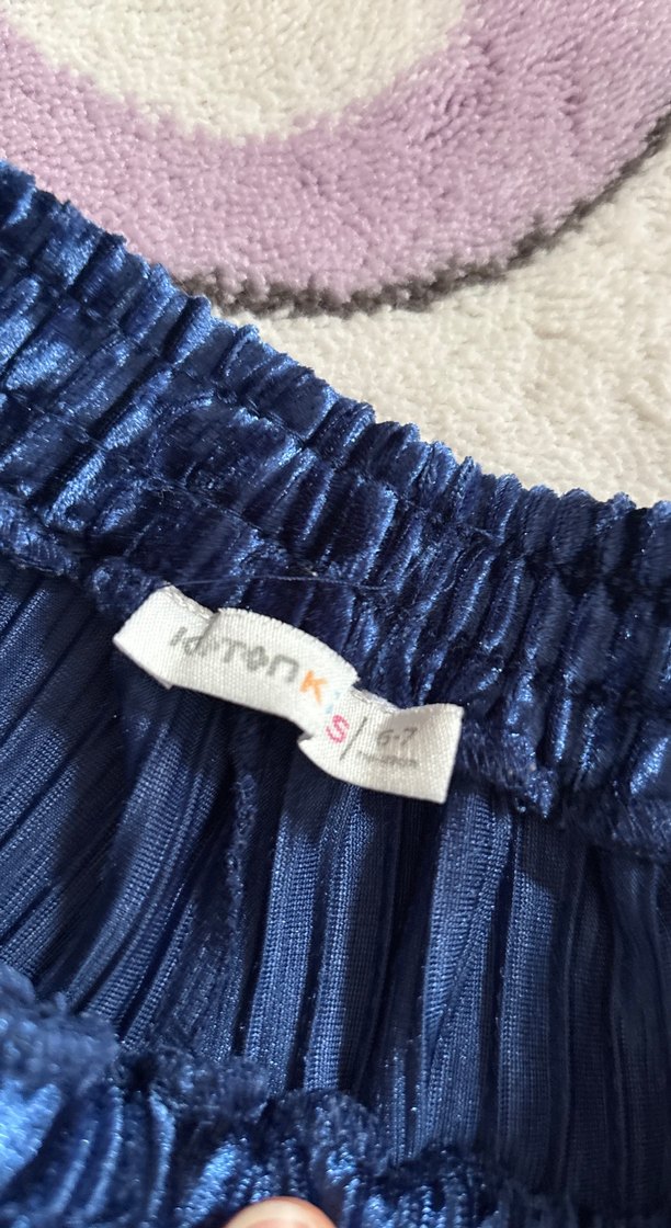 Kız çocuk Lacivert Pilili kadife Mini Şort - Görsel 3