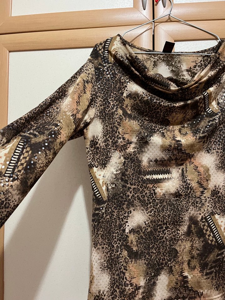 Kadın Kahverengi Yılan Desenli Uzun Kollu Bluz - Görsel 2