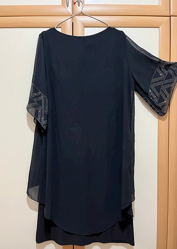 Nakışlı Siyah Uzun Salaş Kadın Elbise - Görsel 3