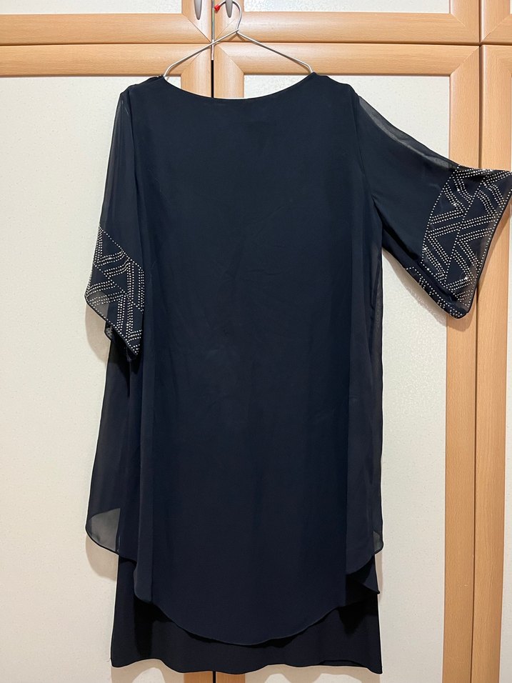 Nakışlı Siyah Uzun Salaş Kadın Elbise - Görsel 3