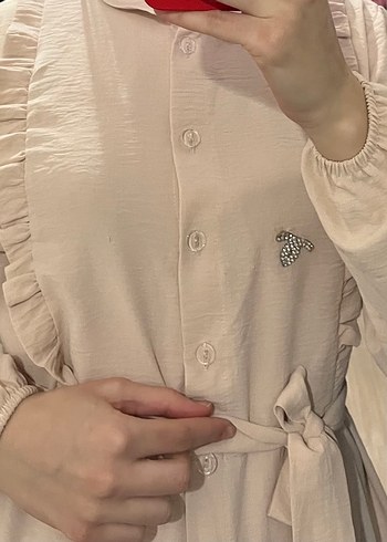 Bej Uzun Kollu Düğmeli Hamile Bluzu - Görsel 6