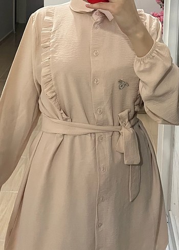 Bej Uzun Kollu Düğmeli Hamile Bluzu - Görsel 4