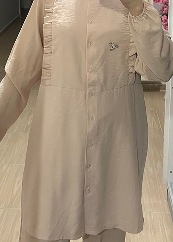 Bej Uzun Kollu Düğmeli Hamile Bluzu - Görsel 7