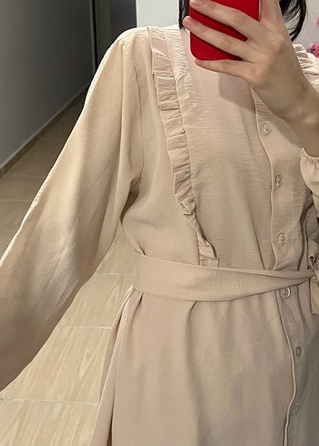 Bej Uzun Kollu Düğmeli Hamile Bluzu - Görsel 3