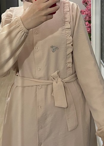 Bej Uzun Kollu Düğmeli Hamile Bluzu - Görsel 2