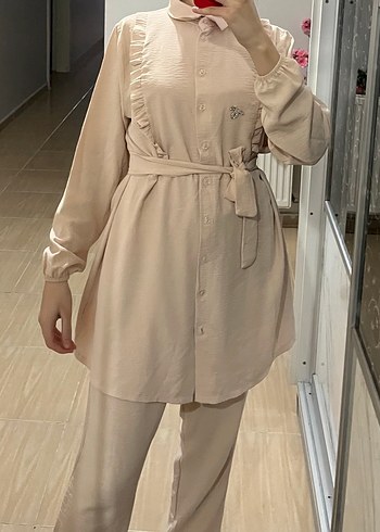 Bej Uzun Kollu Düğmeli Hamile Bluzu - Görsel 5