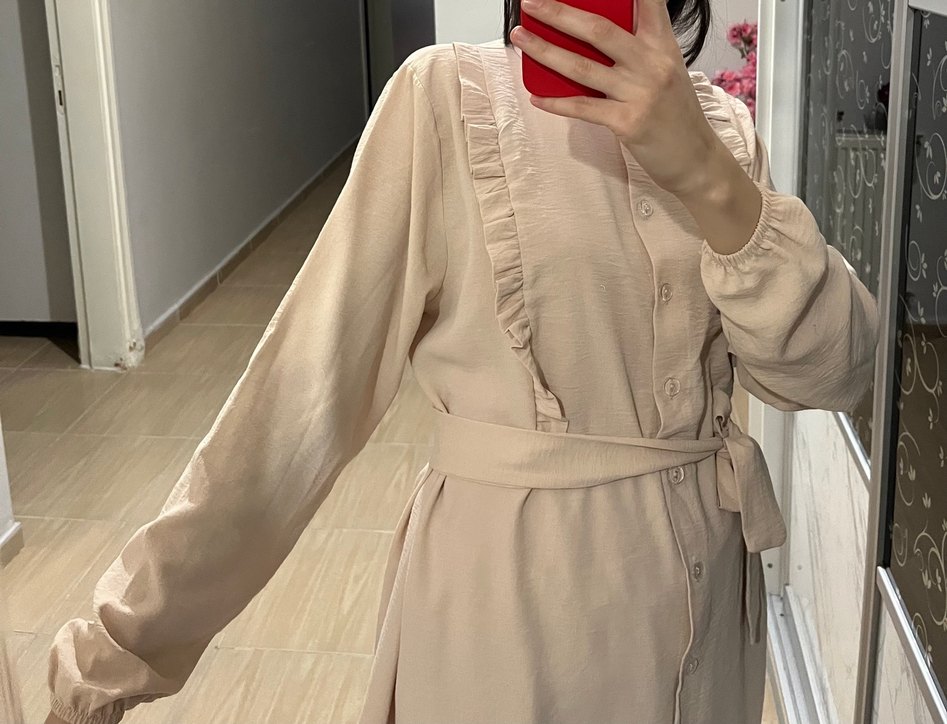 Bej Uzun Kollu Düğmeli Hamile Bluzu - Görsel 3