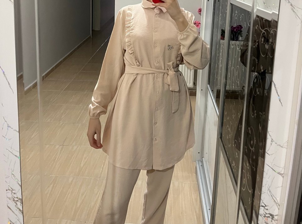 Bej Uzun Kollu Düğmeli Hamile Bluzu - Görsel 5