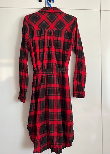 Kemerli Kırmızı Kareli Uzun Kollu Kadın Gömlek - Görsel 5