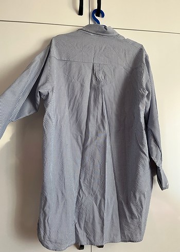 Mavi  Düğmeli Kadın Keten Gömlek - Görsel 4