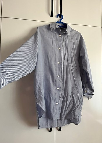 Mavi  Düğmeli Kadın Keten Gömlek - Görsel 2