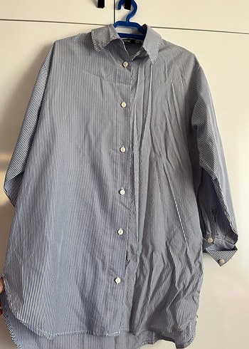 Mavi  Düğmeli Kadın Keten Gömlek - Görsel 3